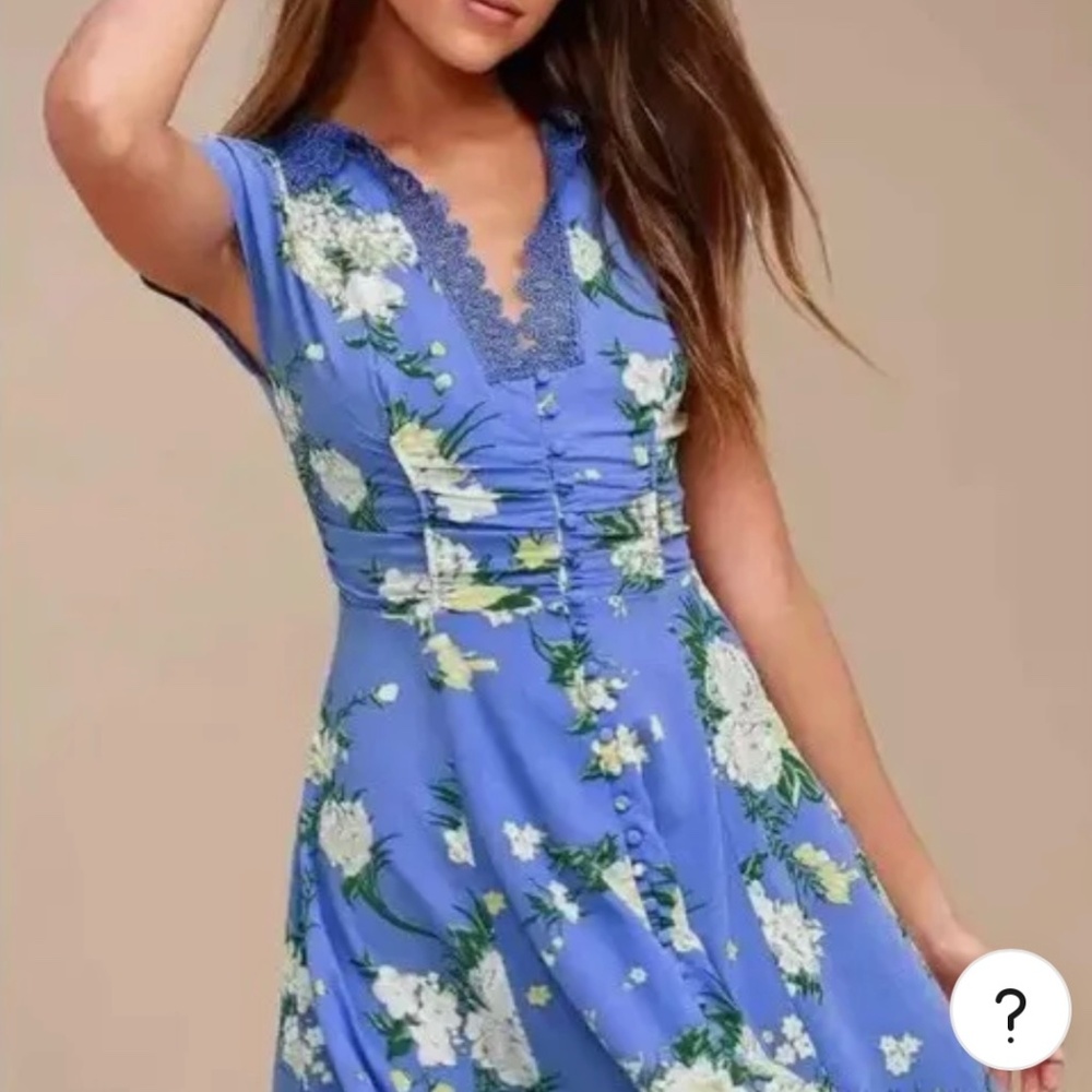 Free People Periwinkle Blue Alora Floral-Print Mini Dress Size 0